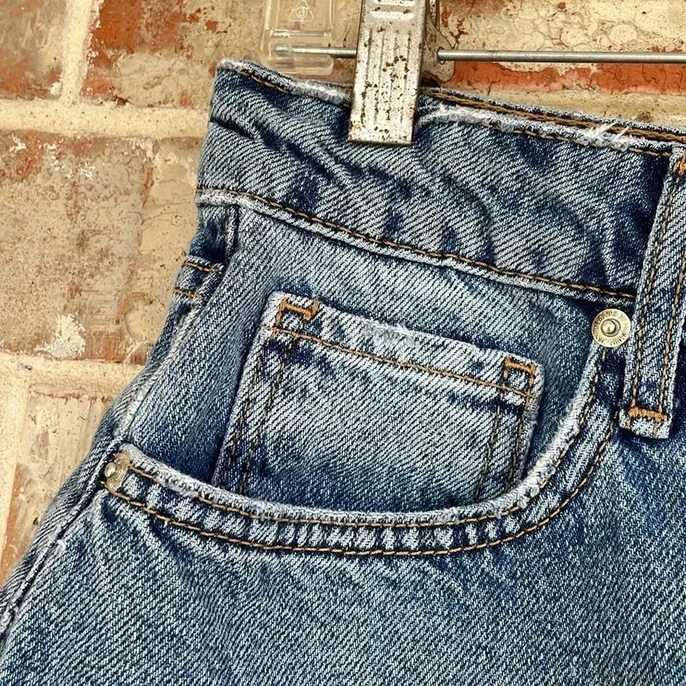 Forever 21 Distressed Blue Jean Button Up Cut Off Shorts